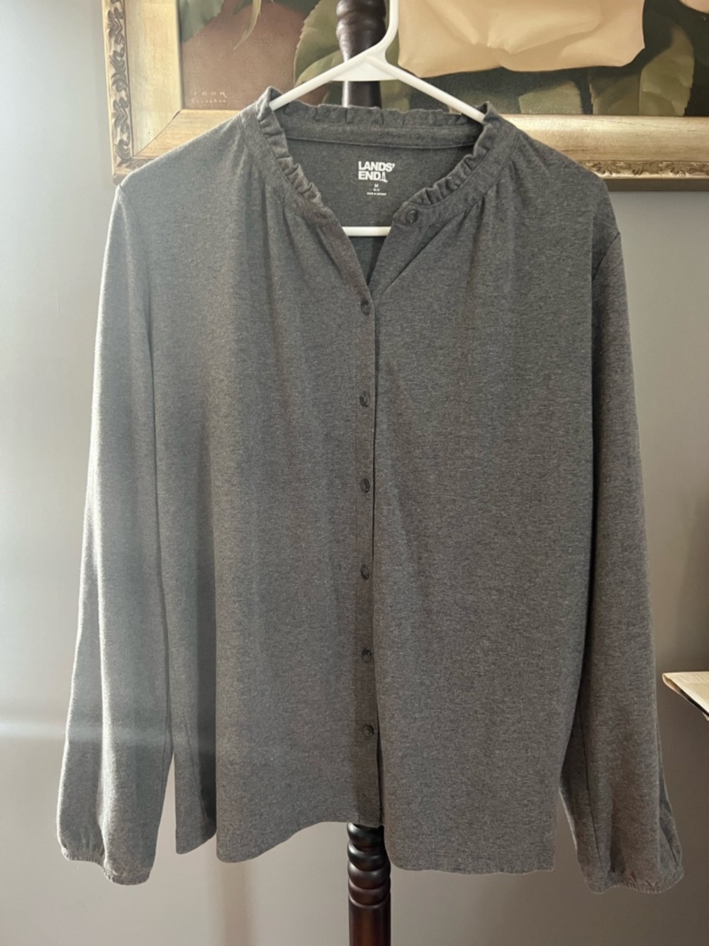 Lands' End Heather Gray Ruffle-Trim Top